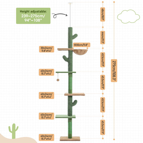 Juguete de salto de árbol de escalada ajustable para poste de rascado natural para interiores