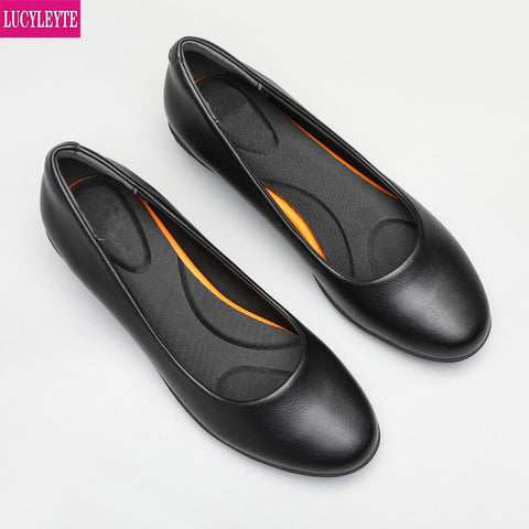 Black Leather Women's Work Shoes