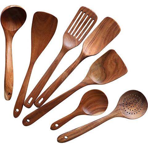 Natural Teak Wooden Spoons For Non-stick Pan