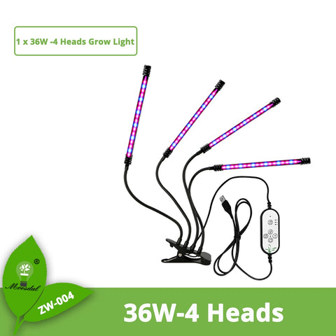 4 Head LED USB Full Spectrum Plant Grow Light with Clips