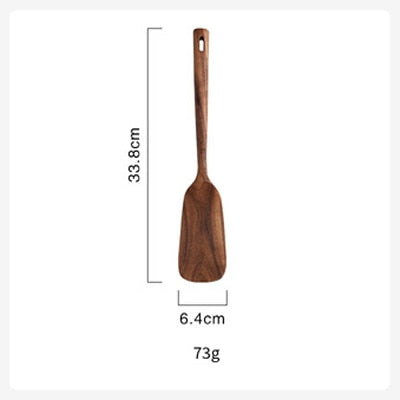 Cucharas De Madera De Teca Natural Para Sartén Antiadherente