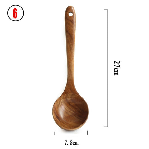 Cucharas De Madera De Teca Natural Para Sartén Antiadherente