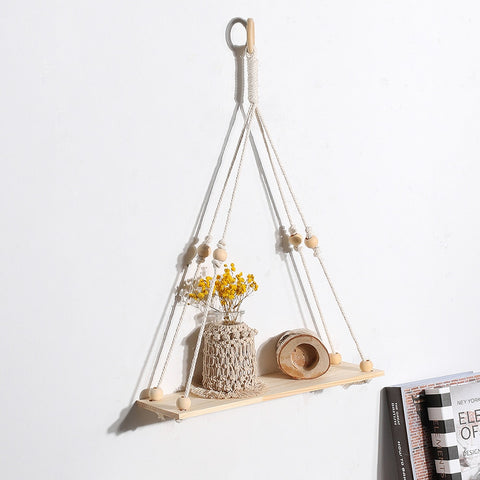 Woven Wall Hanging Wood Shelves for Home Decor