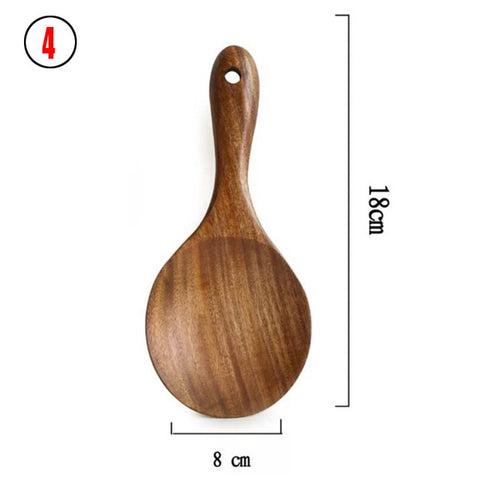 Cucharas De Madera De Teca Natural Para Sartén Antiadherente