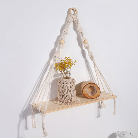 Woven Wall Hanging Wood Shelves for Home Decor