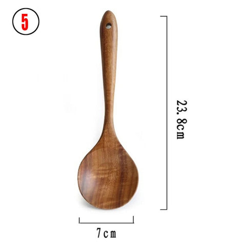 Cucharas De Madera De Teca Natural Para Sartén Antiadherente