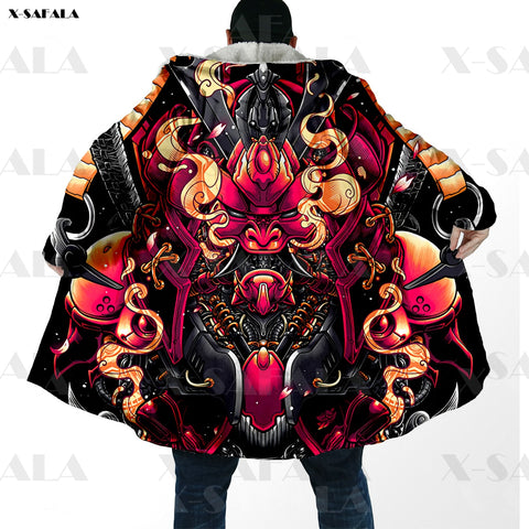 Printed Long Duffle Topcoat Hooded Blanket