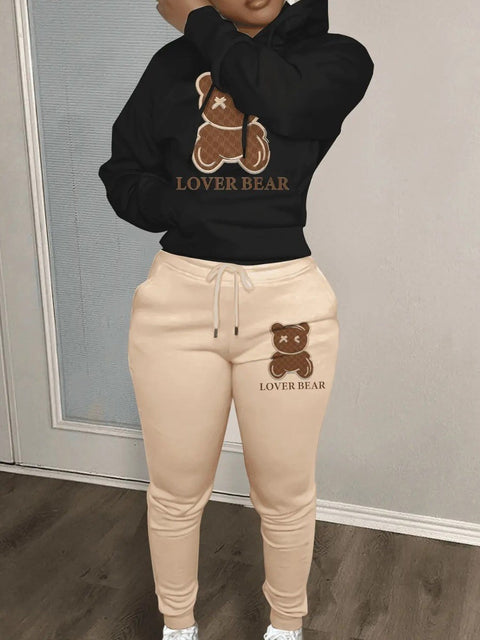 Lovely Bear Letter Print Kangaroo Pocket Tracksuit