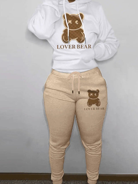 Lovely Bear Letter Print Kangaroo Pocket Tracksuit