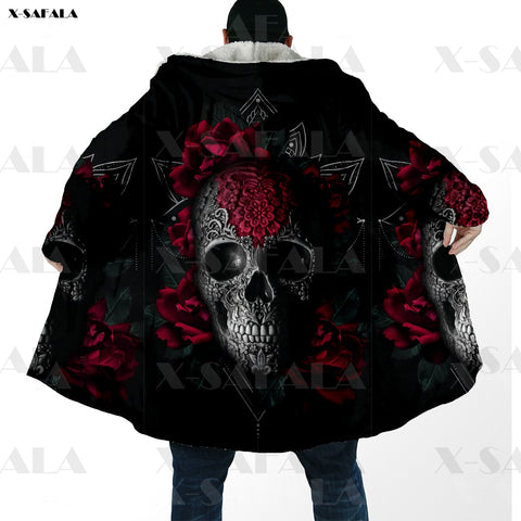 Printed Long Duffle Topcoat Hooded Blanket