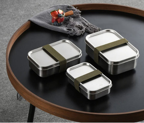 Caja bento con tapa de bambú de acero inoxidable de estilo japonés