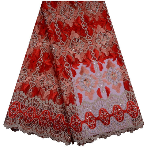 African Swiss Voile Tulle  Embroidered French Mesh Fabric With Rhinestones