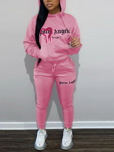 Heart Letter Print Tracksuit Set