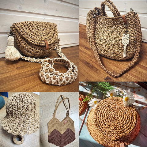 Bolso de playa hecho a mano con sombrero de paja de verano