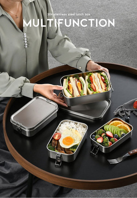 Caja bento con tapa de bambú de acero inoxidable de estilo japonés