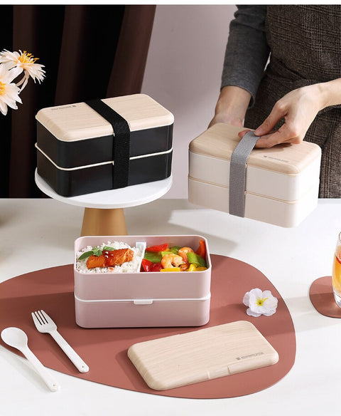 Double Layer Microwave Food-Safe Wooden Bento Box