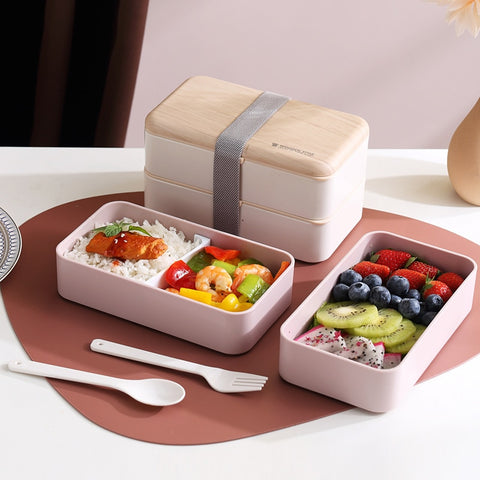 Double Layer Microwave Food-Safe Wooden Bento Box