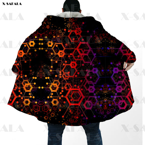 Printed Long Duffle Topcoat Hooded Blanket