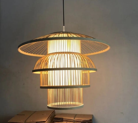 Modern Natural Rattan Wicker Chandelier Bamboo Lamp