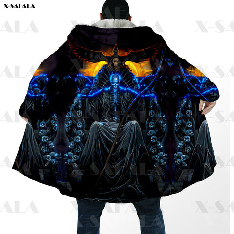 Printed Long Duffle Topcoat Hooded Blanket