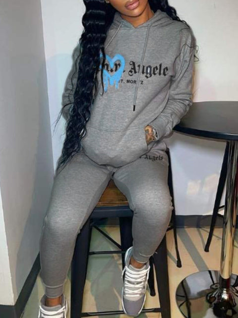 Heart Letter Print Tracksuit Set