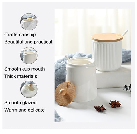 Frascos de condimentos de cerámica con tapas de madera