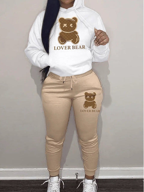 Lovely Bear Letter Print Kangaroo Pocket Tracksuit