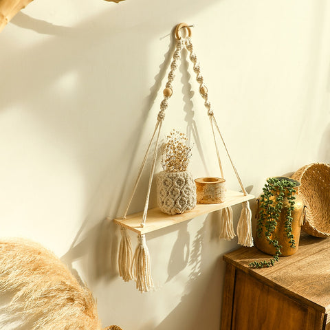 Woven Wall Hanging Wood Shelves for Home Decor