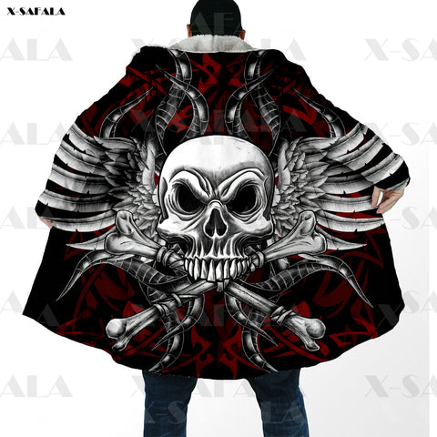 Printed Long Duffle Topcoat Hooded Blanket