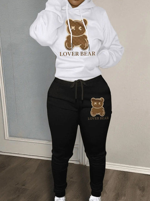 Lovely Bear Letter Print Kangaroo Pocket Tracksuit