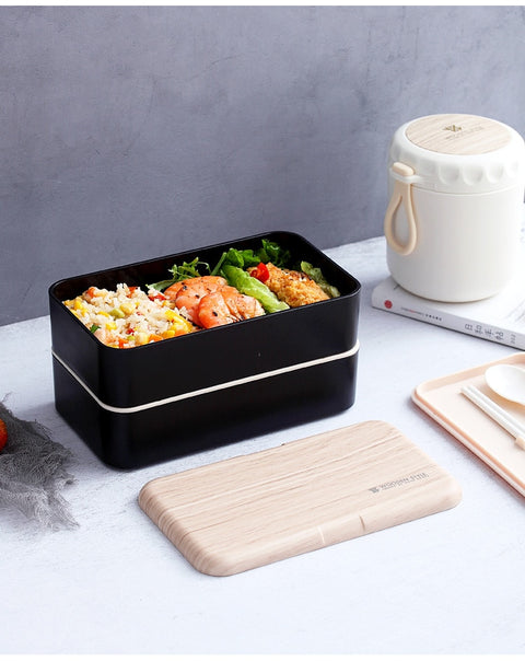 Double Layer Microwave Food-Safe Wooden Bento Box