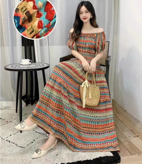 Women's Bohemian Cotton Vintage Maxi Dress