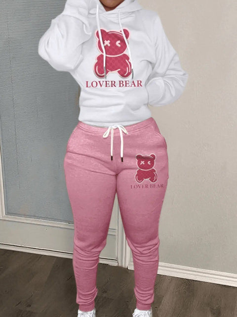 Lovely Bear Letter Print Kangaroo Pocket Tracksuit