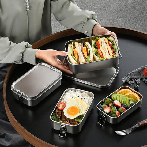 Caja bento con tapa de bambú de acero inoxidable de estilo japonés