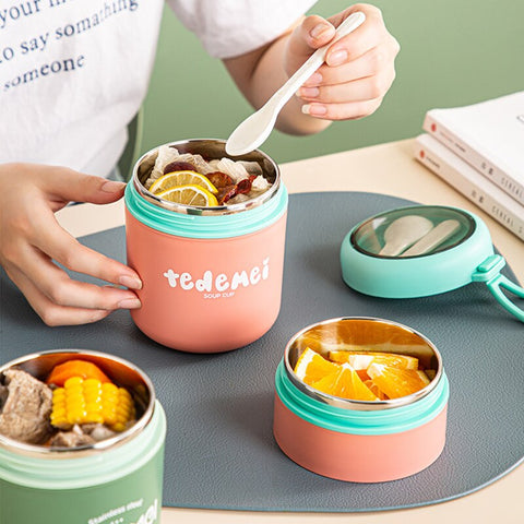 Stainless Steel Lunch Box Drinking Cup With Spoon