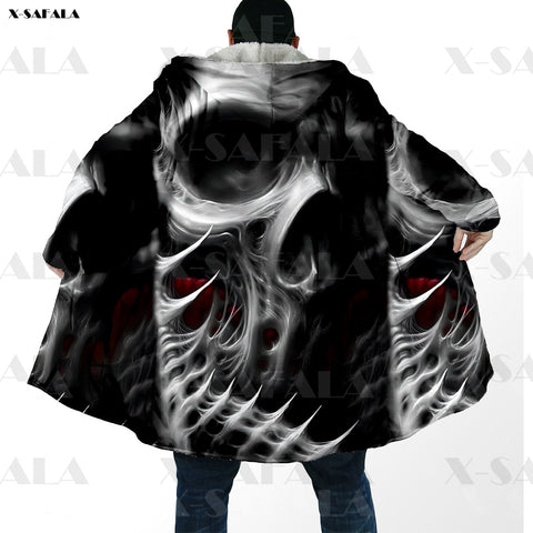 Printed Long Duffle Topcoat Hooded Blanket