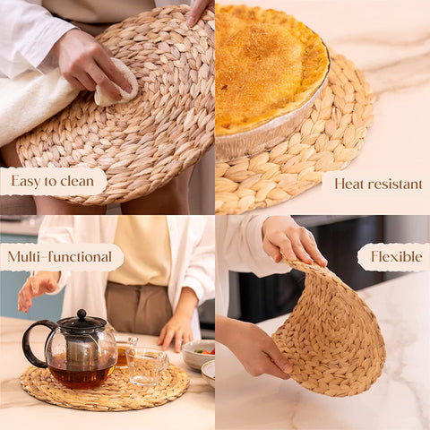 6PCs Round Natural Hand-Woven Table Mats