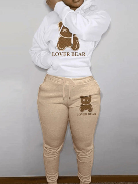 Lovely Bear Letter Print Kangaroo Pocket Tracksuit