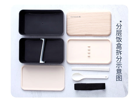 Double Layer Microwave Food-Safe Wooden Bento Box
