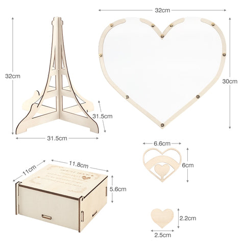 Tarjeta de madera en forma de corazón para invitados, decoraciones de boda