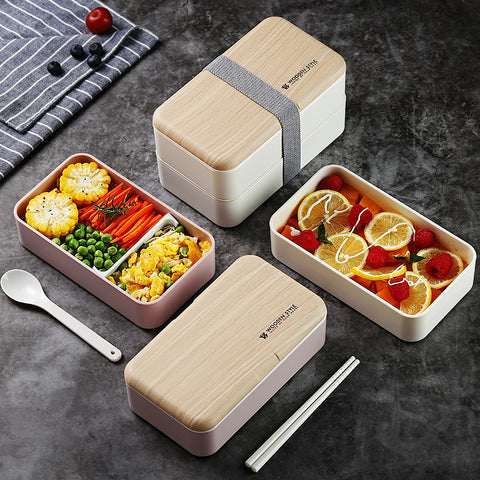 Double Layer Microwave Food-Safe Wooden Bento Box