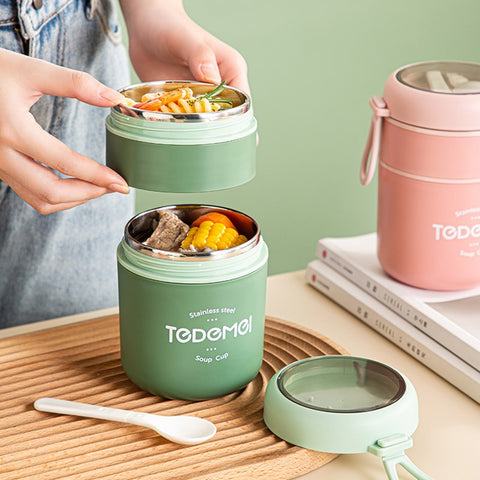 Stainless Steel Lunch Box Drinking Cup With Spoon
