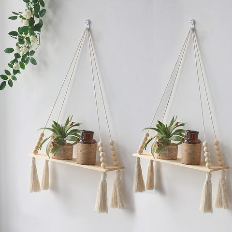 Woven Wall Hanging Wood Shelves for Home Decor