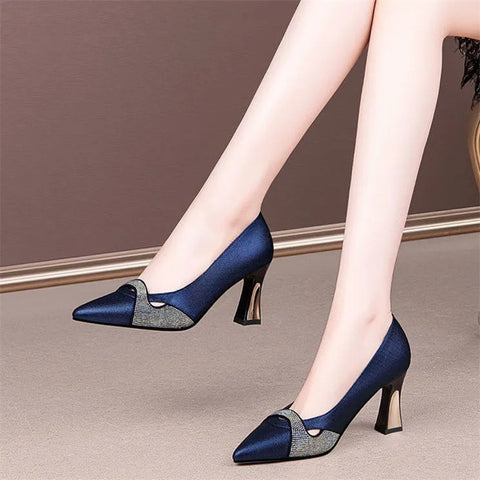 Women Navy Blue High Heel Shoes