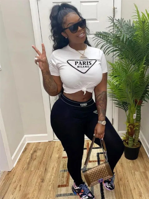 Graphic Letter Print Two Pieces Matching Sets