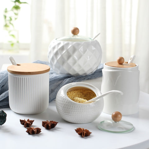 Ceramic Seasoning Jars with Wooden Lids